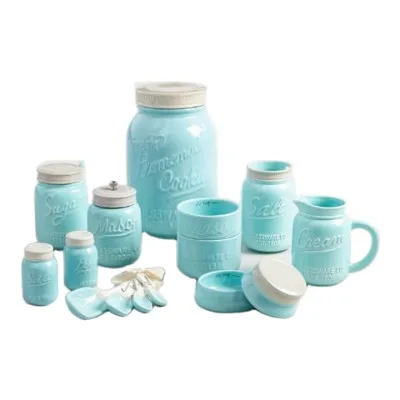 Vintage Ceramic Kitchen Canister Set - Rustic Mason Jars - Jar Kitchen Canister and Set - Set of 3 Kitchen