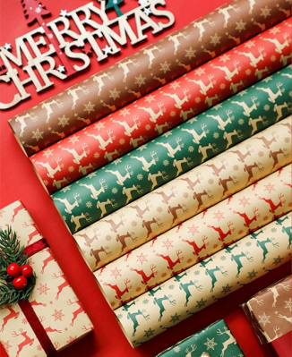 2025 New Christmas Kraft Paper for Gift Wrapping Paper Santa Claus Christmas Tree Reindeer Christmas Wrapping Paper