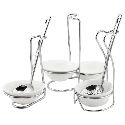 Stainless Steel Spoon Rest Lid Holder Vertical Stand Storage Cookware Golden Kitchen Accessories Cooking Tools Soup Tureen Ladle