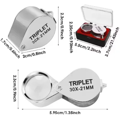 10x 20x 30x Jewelers Loupe - Foldable Pocket Metal Frame - for Diamond Jewelry Coin Antique Inspection