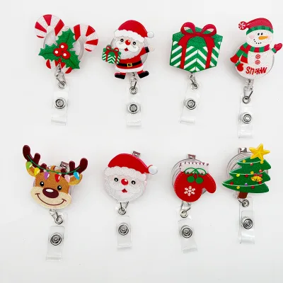 2024 Custom Christmas Decoration Supplies Nursing Gifts Acrylic Rotatable Badge Reels with Alligator Clip