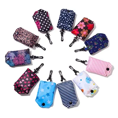 Printed Foldable Reusable Polyester Shopping Bags Waterproof Portable Compact Eco Tote Bag Drawstring Closure Lightweight