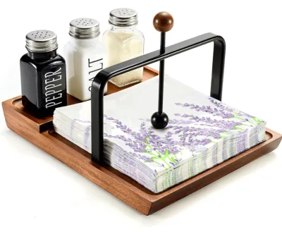 Industrial Style Multi-Functional Wooden Napkin Stand & Tissue Boxes Kitchen Organizer for Home Hotel Parties
