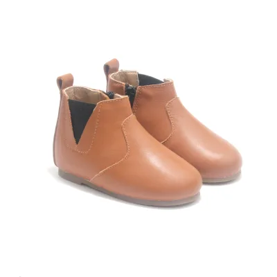 Brown Leather Chelsea Boots Women Side Elastic Zipper Back Soft Sole Ankle Boots Casual Office Footwear Wholesale