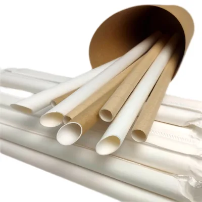 Eco Friendly Gold White Kraft Biodegradable Boba Bubble Tea Milkshake Drinking Paper Straws