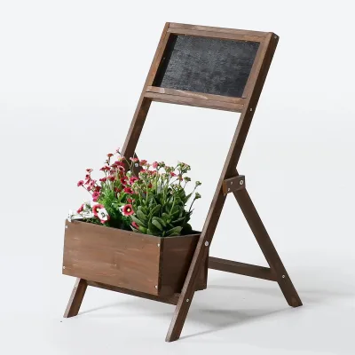 Outdoor Wood Planter Box Plant Stand Free Standing Flower Pots Display Rack Wooden Garden Plant Shelf with Blackboard