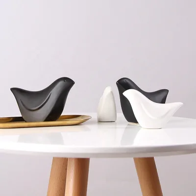 Nordic Creative Home Furnishing Animal Ceramic Birds Ornaments Black and White Cute Personality Small Handmade Figurines