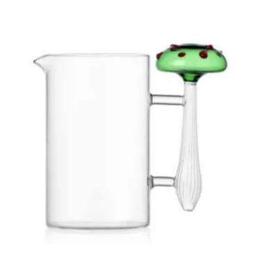 Custom Mushroom Lid Borosilicate Glass Pitcher Handblown Clear Carafe with Green Mushroom Top