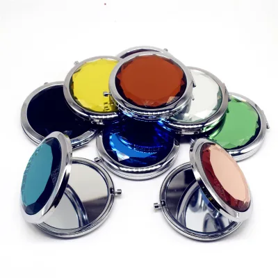 1Pc Luxury Crystal Makeup Mirror Portable Round Folded  Mirrors Gold Silver Pocket Mirror Making up for Personalized Gift