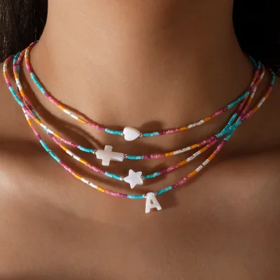 New Crystal Glass Seed Beads Cross Necklace New Design Colorful Bohemian Necklaces for Women