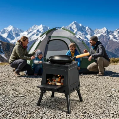 Foldable Carbon Steel Camping Wood Stove Multi-purpose Outdoor Portable Fire Pit Stainless Steel BBQ Grill Stove Tent Heater