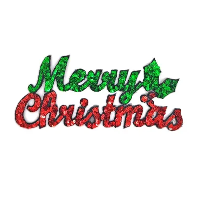 Velvet Texture Merry Christmas Text Patch Sequin Iron On for Christmas Accessories