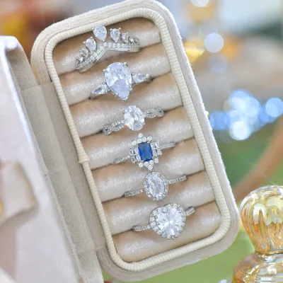 French Vintage Luxury Copper Gemstone Ring Gold Plated with Exquisite Zircon Adjustable Daily Use Fashion Jewelry Party Gift