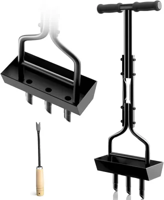 Lawn Aerator Coring Garden Tool Manual Yard Plug Aerators Clean Tool Grass Aeration Gardening Tools with Soil Core Storage Tray