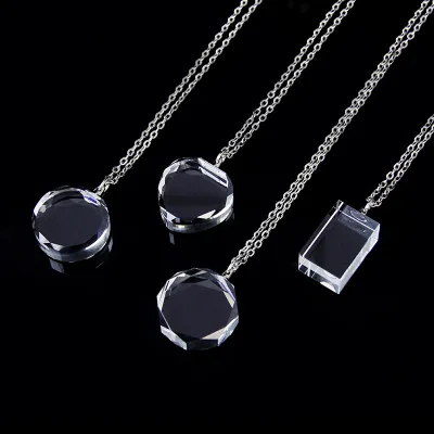 Crystal Fashion Accessories Heart K9 Crystal Necklace Pendant Octagonal Cube Blank Glass Keychain Gift Box