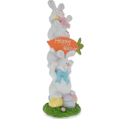Easter Decoration Three Bunnies Holding Happy Easter Carrot Sign Figurine