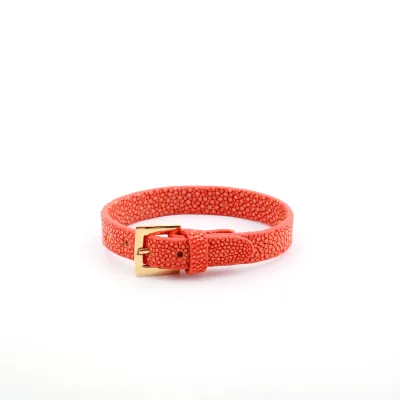 Luxury Unisex Gold-Plated Stainless Steel Watch Strap Trendy Genuine Stingray Skin Leather Bracelet Women