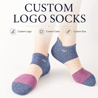 Custom Logo Three Color Block Marled Heathered Low Cut No Show Athletic Ankle Socks of Lifestyle