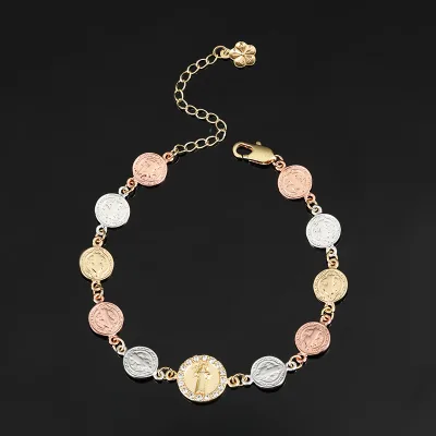 Beverly Wholesale 14k Gold Plated Religious Tricolor Bracelet Pendant Fashionable Catholic Jewelry Bracelet