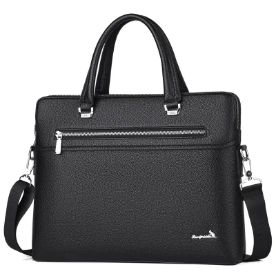 Large Capacity Custom OEM Stylish Black Men Lightweight PU Leather Messenger Shoulder Soft Briefcase Bag
