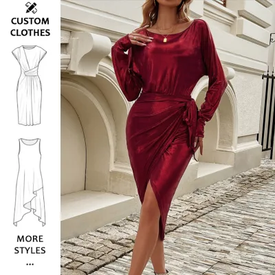 Burgundy Onepice Dress for Women Fall 2025 Boutique Clothes Dress Wholesale
