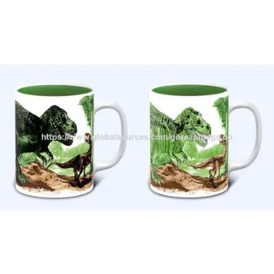 Wholesale factory price 12OZ dinosaur mug ceramic heat sensitive color changing mug for photo changing mug with hot water