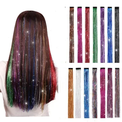 Sparkle Shiny Hair Tinsel Rainbow Silk Hair Extensions Dazzles Women Hippie for Braiding Heat Resistant Tinsel Hair Extension