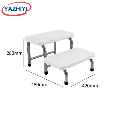 YAZHIYI Two Tier Medical Foot Step Stool Plastic Top Stainless Steel Frame Anti Slip 2 Steps For Hospital Clinic