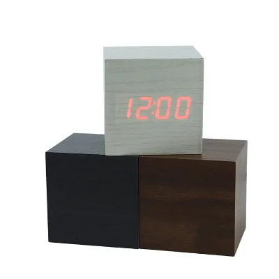 Mini Digital Wooden LED Alarm Desktop Table Decor Clock  With Voice Control Alarm Clock