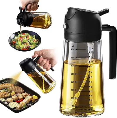 Multifunctional 2-in-1 Glass Oil Sprayer and Pourer, Integrated Oil Bottle for Kitchen Seasoning