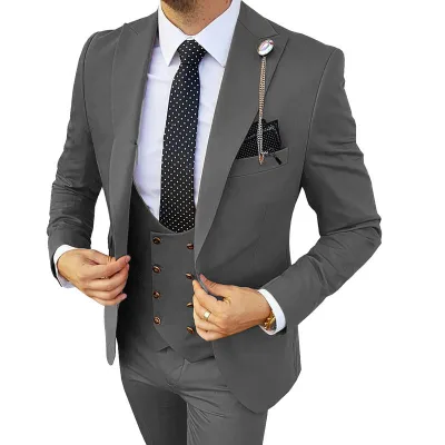Men's Single Breasted Casual Business Suits 3-Piece Wedding Jacket Vest Pants Breathable for Bridegroom