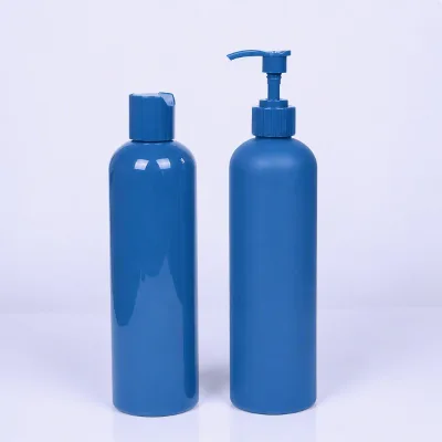 Wholesale Frost Matt Dark Blue Custom PET Plastic Pump Bottles 500ml Lotion Shampoo Body Wash Gold Logo OEM Design