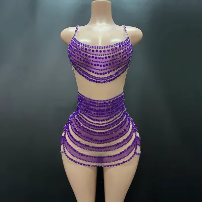 Wholesale Fashion Apparel Rhinestone Lady Clothes With Straps Rhinestone Fancy Girls Dresses for Club Party