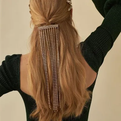 Long tassel hair clip for women with a sense of luxury, light luxury, rhinestone fashion, ponytail clip hair accessory