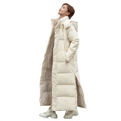 2025 New Women's Extra Long Over-the-Knee Thickened Reversible Zipper Hooded Casual Cotton-Padded Fashionable Coat Versatile