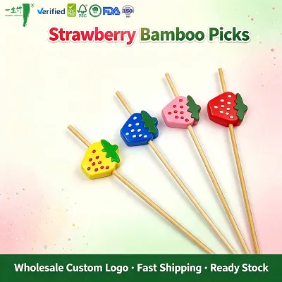 Custom Size Eco Friendly Heat Resistant Disposable Eco Fruit Sticks Bamboo Bead Picks