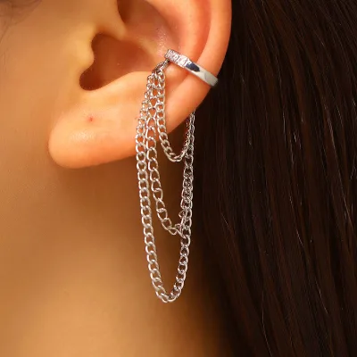 Long Tassel Zircon Ear Cuff Chain Style Copper Material No Piercing Ear Clips Earrings for Women