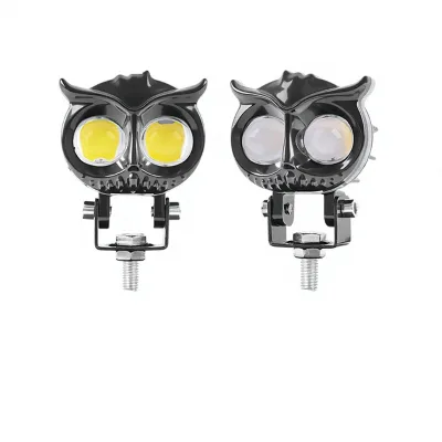 Front Off-road Motorcycle/Electric Bike Modified Dual-Bulb Lens LED Spotlight White/Yellow Dual-Color High/Low Beam Headlight