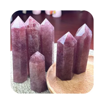 Wholesale Natural Gemstone Spiritual Products Healing Strawberry Quartz Point Crystal  Gift Crystal Crafts Tower for Fengshui