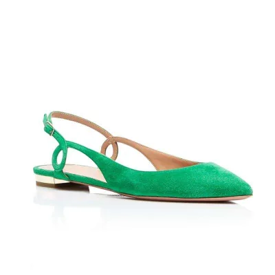 Women Shoe Manufacturer Custom Flat Sandals Plus Size Green Suede Leather Point Toe Slingback Women Custom Flat Shoes 2025