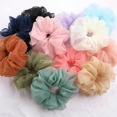 PL Yiyuan Large Tulle Scrunchies Green Pink Organza Yarn Mesh Women Hair Scrunchie Elastane Scrunchies