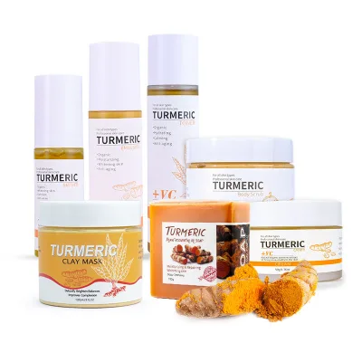 Turmeric Skincare Set Turmeric Whitening Soap Mask Cream Serum Body Scrub Lotion Anti Acne Dark Spot Whitening Skincare Kits
