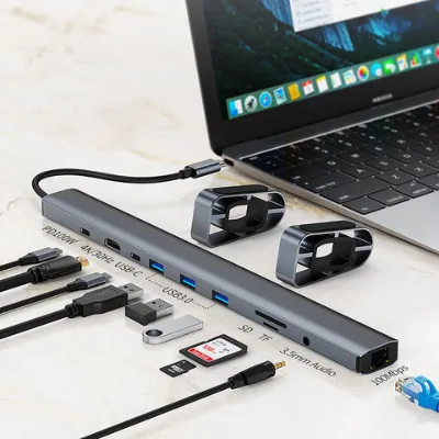 10-in-1 USB C Docking Station Laptop Stand with HDMI, 100W PD, Ethernet, 3USB Ports, SD/TF Card Slots,3.5mm audio jack,usb c data