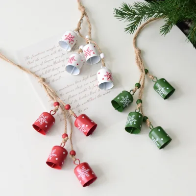 Christmas Decoration Wrought Iron Snowflake Bell String with Ringing Ornament Tree Hanging Pendant