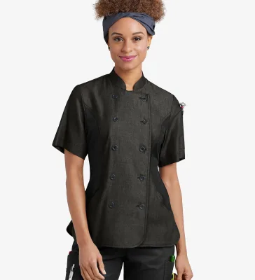 Ladies Woven Chef Coat 3 Pockets Short Sleeve with Mesh Panels-Restaurant Workwear Modern Cool Customizable