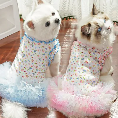 Wholesale New Arrival Summer Flower Printed Cat and Dog Clothes Summer Skirts Pet Clothes