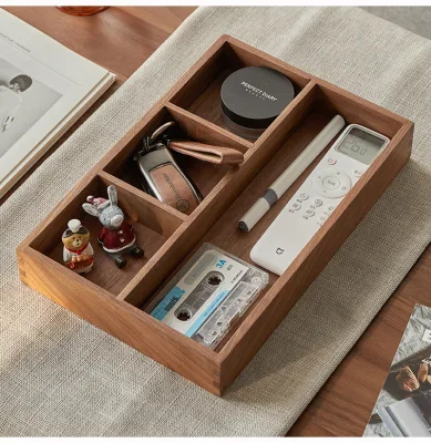 Black Walnut Desk Top Office Key Storage Box Jewelry Cosmetics Stationery Finishing Box Tray