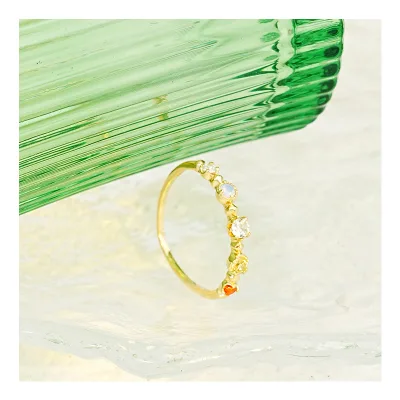 Fast Delivery S925 Sterling Silver Zirconium Ring Gold Plated Multi-Color Wedding Party Anniversary Ring