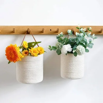 Wall-Hanging Planters Plant Hanger With Light Romantic Deco Hanging and Baskets Seagrasss Wall Natural Flower Pot Storage Basket