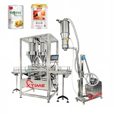 Xtime Automatic Linear 2-4 Auger Filler Spice Cinnamon Pepper Cheese Garlic Powder Filling Capping Machine with Vacuum Feeder